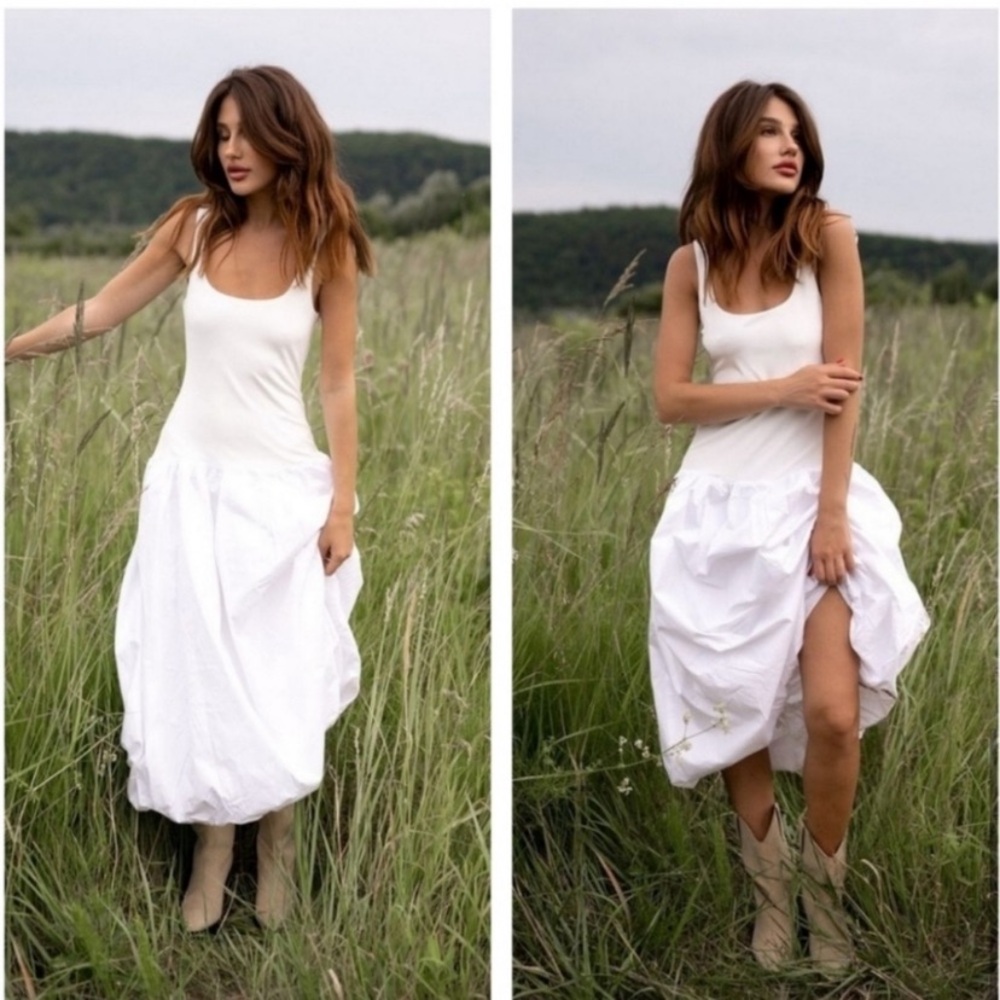 ZARA MIXED BALLOON MIDI DRESS